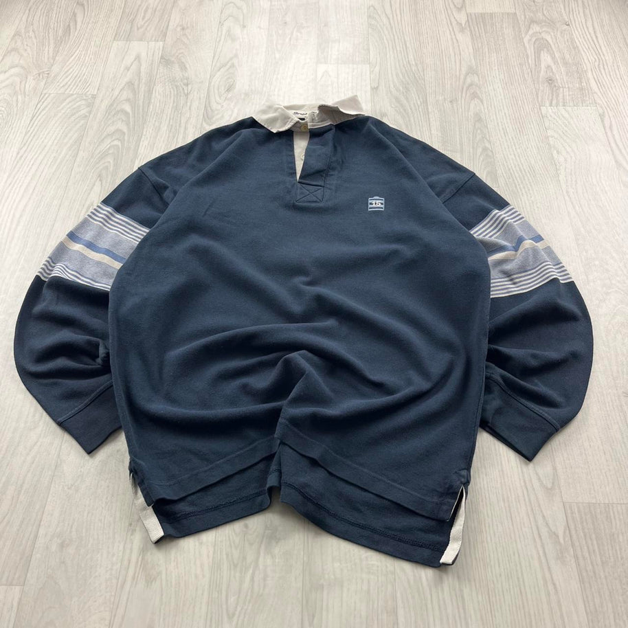 VINTAGE Y2K SERGE BLANCO HEAVY LONG SLEEVE RUGBY POLO SHIRT NAVY