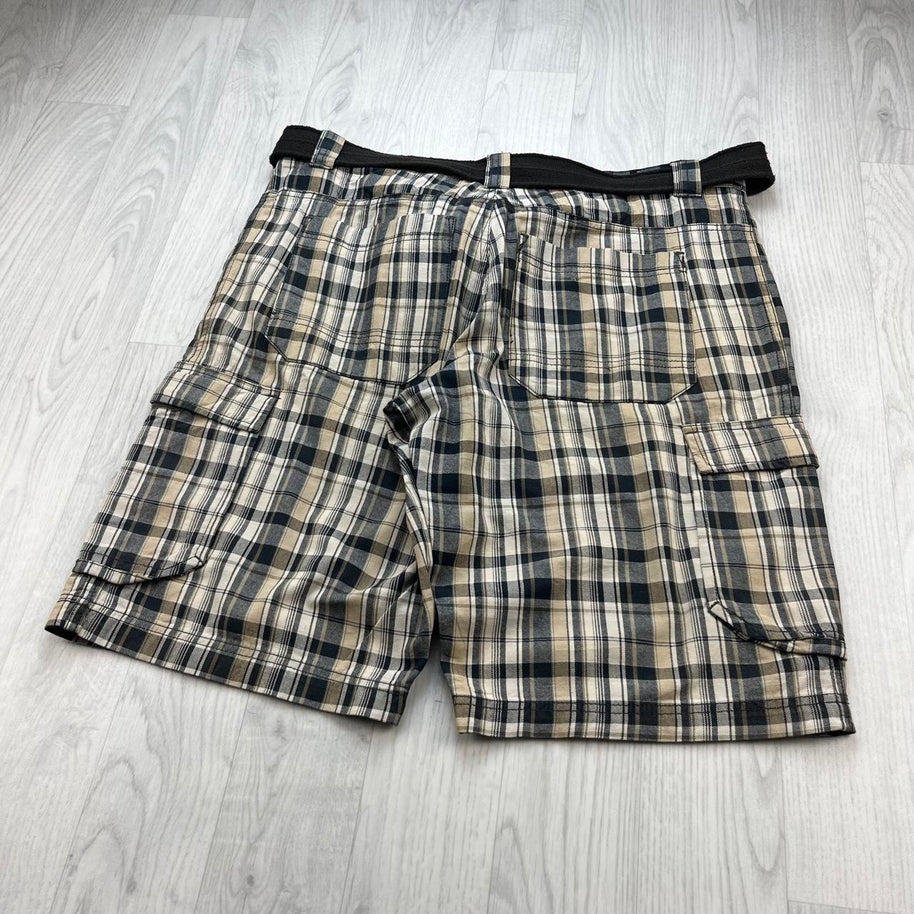 VINTAGE Y2K BAGGY CHECKERED PLAID CARGO SHORTS BEIGE