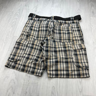 VINTAGE Y2K BAGGY CHECKERED PLAID CARGO SHORTS BEIGE