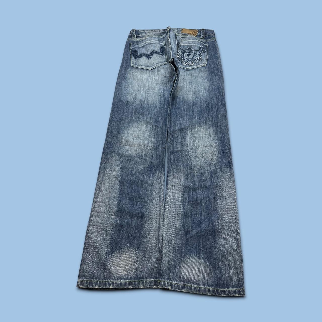 VINTAGE Y2K LEO EMBROIDERED STRAIGHT LEG JEANS NAVY BLUE