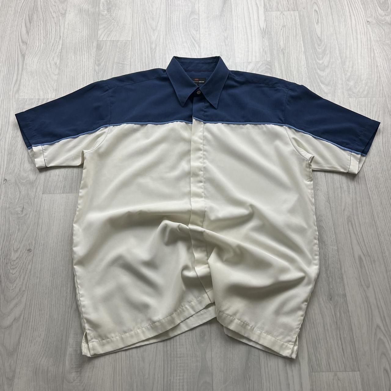 VINTAGE Y2K PETROLEUM SHORT SLEEVE SHIRT NAVY / WHITE