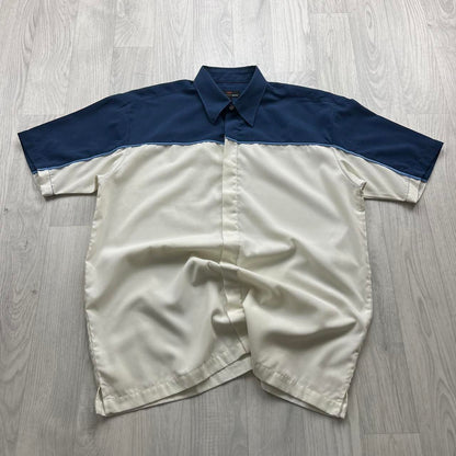 VINTAGE Y2K PETROLEUM SHORT SLEEVE SHIRT NAVY / WHITE