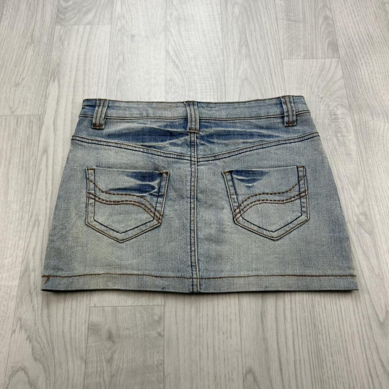 VINTAGE Y2K FISHBONE DENIM MINI SKIRT LIGHT BLUE