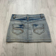 VINTAGE Y2K FISHBONE DENIM MINI SKIRT LIGHT BLUE