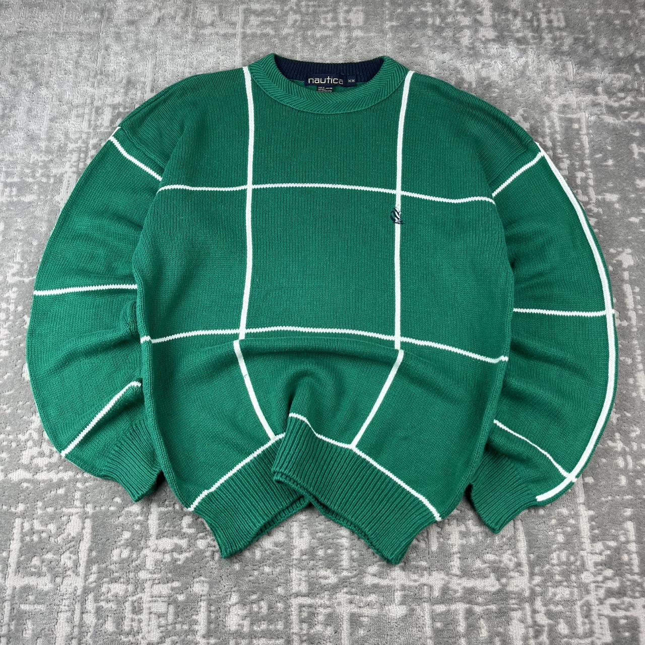 VINTAGE Y2K NAUTICA CHECKERED KNITTED JUMPER GREEN