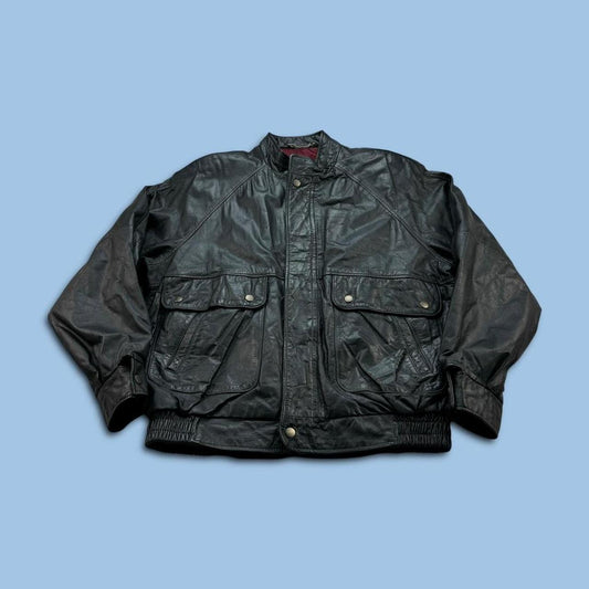 VINTAGE Y2K ST MICHAEL LEATHER UTILITY BOMBER JACKET BLACK