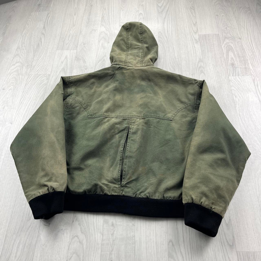 VINTAGE 90s WRANGLER HOODED WORKWEAR BOMBER JACKET MATCHA GREEN