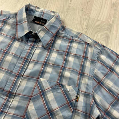 VINTAGE Y2K ANIMAL CHECKERED SHORT SLEEVE SHIRT BLUE