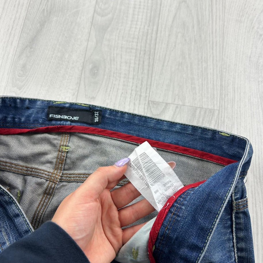 VINTAGE Y2K FISHBONE BAGGY JEANS BLUE