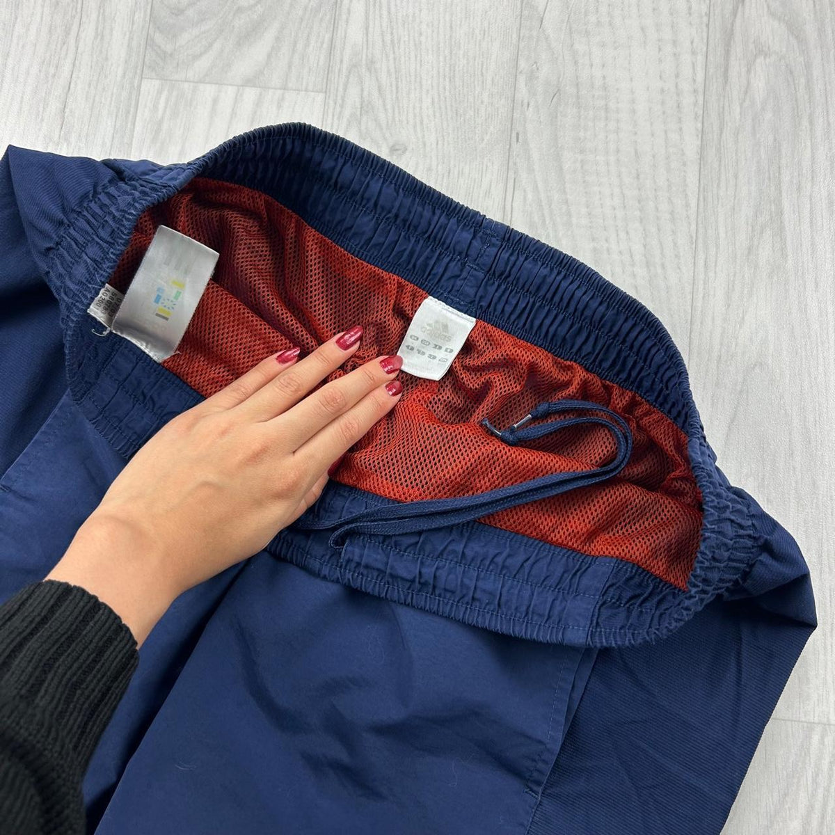 VINTAGE Y2K ADIDAS SIDE STRIPE BAGGY TRACKSUIT BOTTOMS NAVY RED