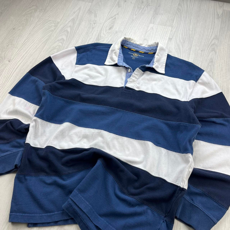 VINTAGE Y2K STRIPED LONG SLEEVE RUGBY POLO SHIRT