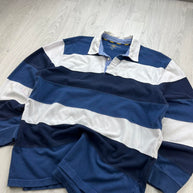 VINTAGE Y2K STRIPED LONG SLEEVE RUGBY POLO SHIRT