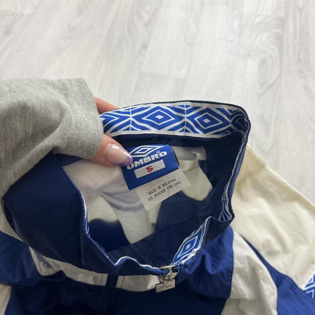VINTAGE 90s UMBRO WINDBREAKER TRACK JACKET WHITE BLUE