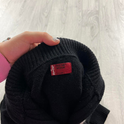 VINTAGE Y2K LEVIS RED TAB CHUNKY STRIPED ZIP KNITTED JUMPER BLACK (S)