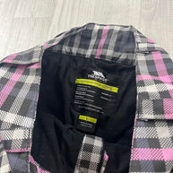 VINTAGE Y2K TRESPASS BAGGY PLAID SKI PANTS SALOPETTES GREY / PINK