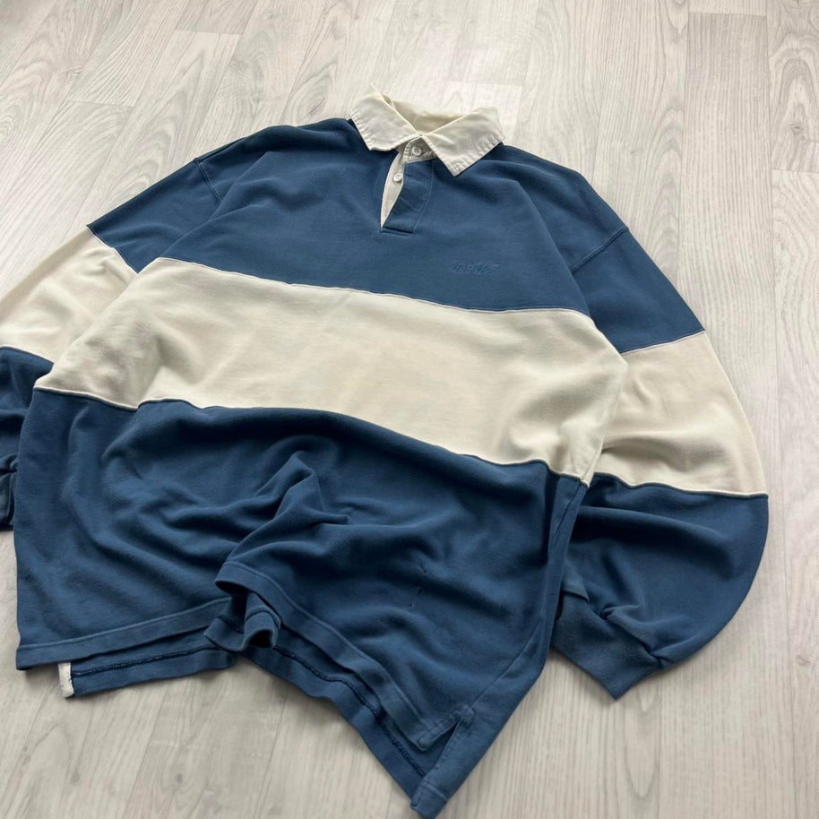 VINTAGE Y2K NAF NAF STRIPED LONG SLEEVE RUGBY POLO SHIRT