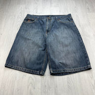 VINTAGE Y2K US POLO ASSN BAGGY DENIM JORTS NAVY BLUE
