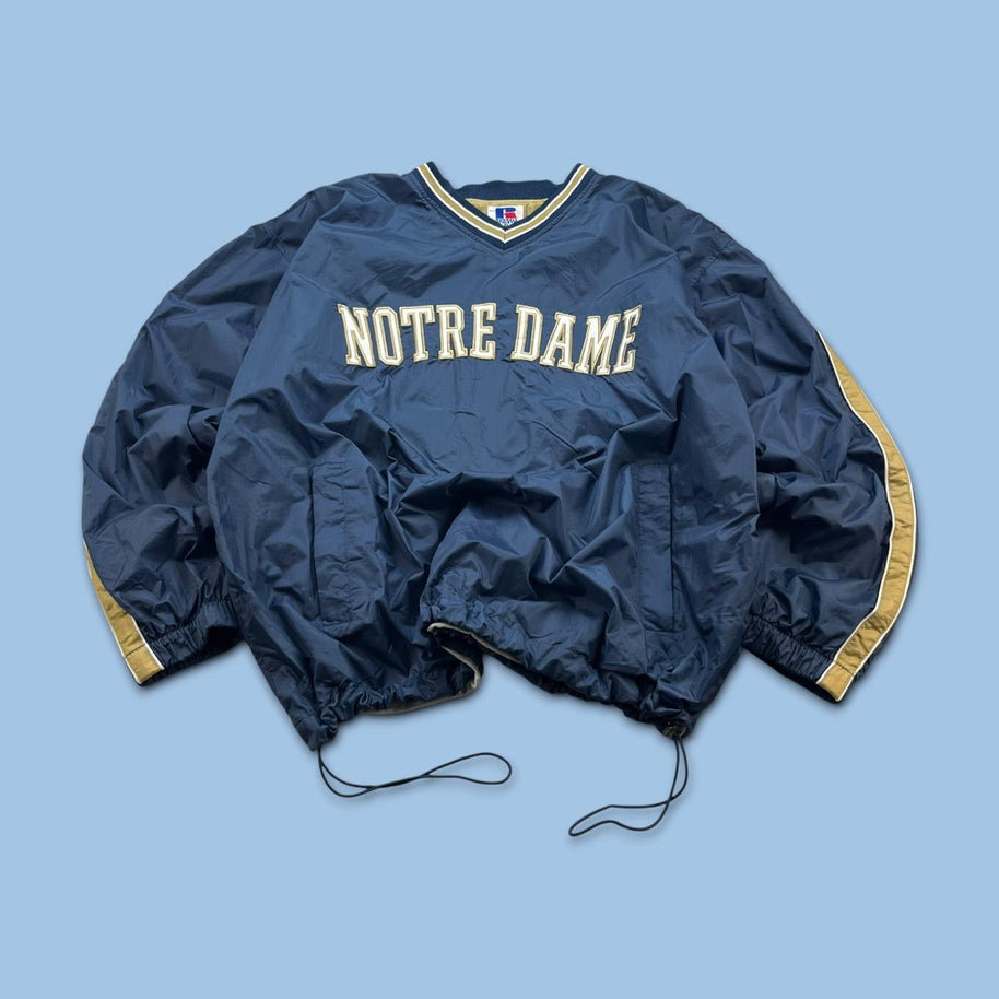 VINTAGE Y2K RUSSELL ATHLETIC NOTRE DAME PULLOVER SHELL JACKET NAVY