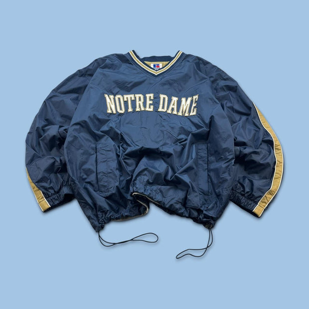 VINTAGE Y2K RUSSELL ATHLETIC NOTRE DAME PULLOVER SHELL JACKET NAVY