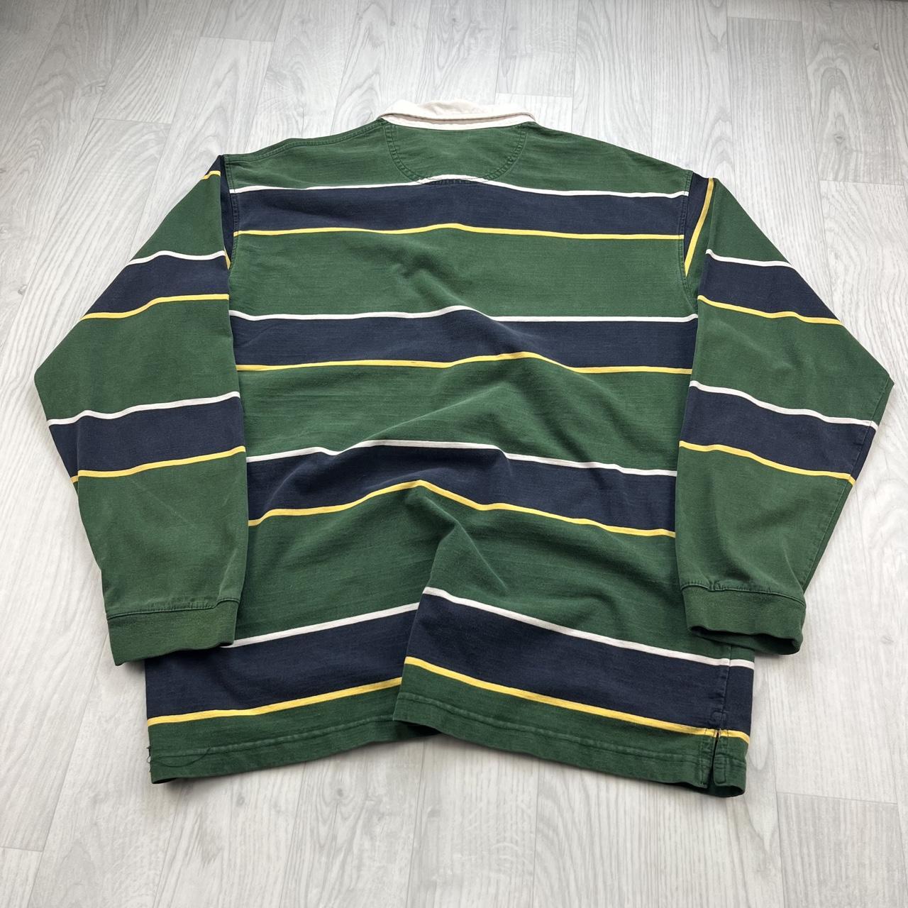 VINTAGE Y2K HAGGAR STRIPED LONG SLEEVE RUGBY POLO SHIRT GREEN