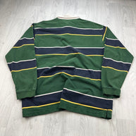 VINTAGE Y2K HAGGAR STRIPED LONG SLEEVE RUGBY POLO SHIRT GREEN