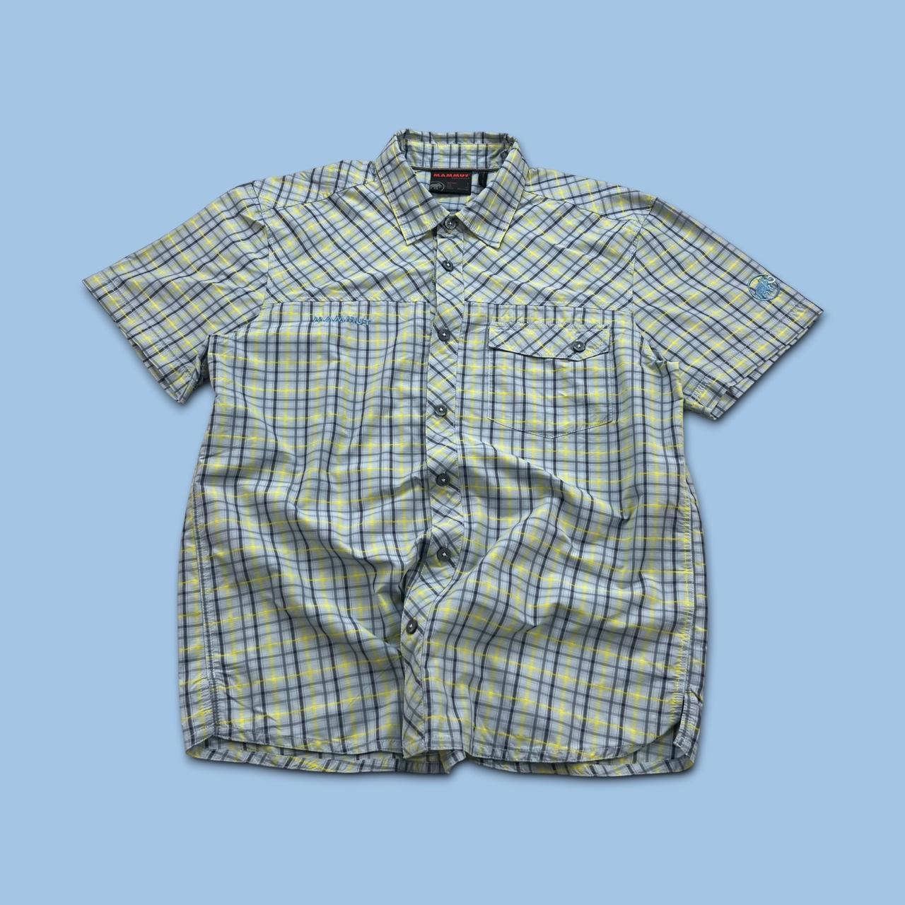 VINTAGE 00s MAMMUT GINGHAM CHECKERED SHORT SLEEVE BUTTON UP SHIRT BLUE / YELLOW