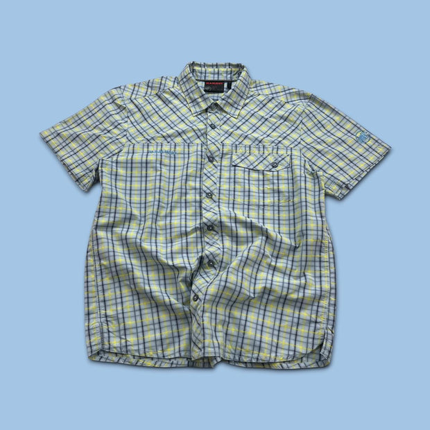 VINTAGE 00s MAMMUT GINGHAM CHECKERED SHORT SLEEVE BUTTON UP SHIRT BLUE / YELLOW