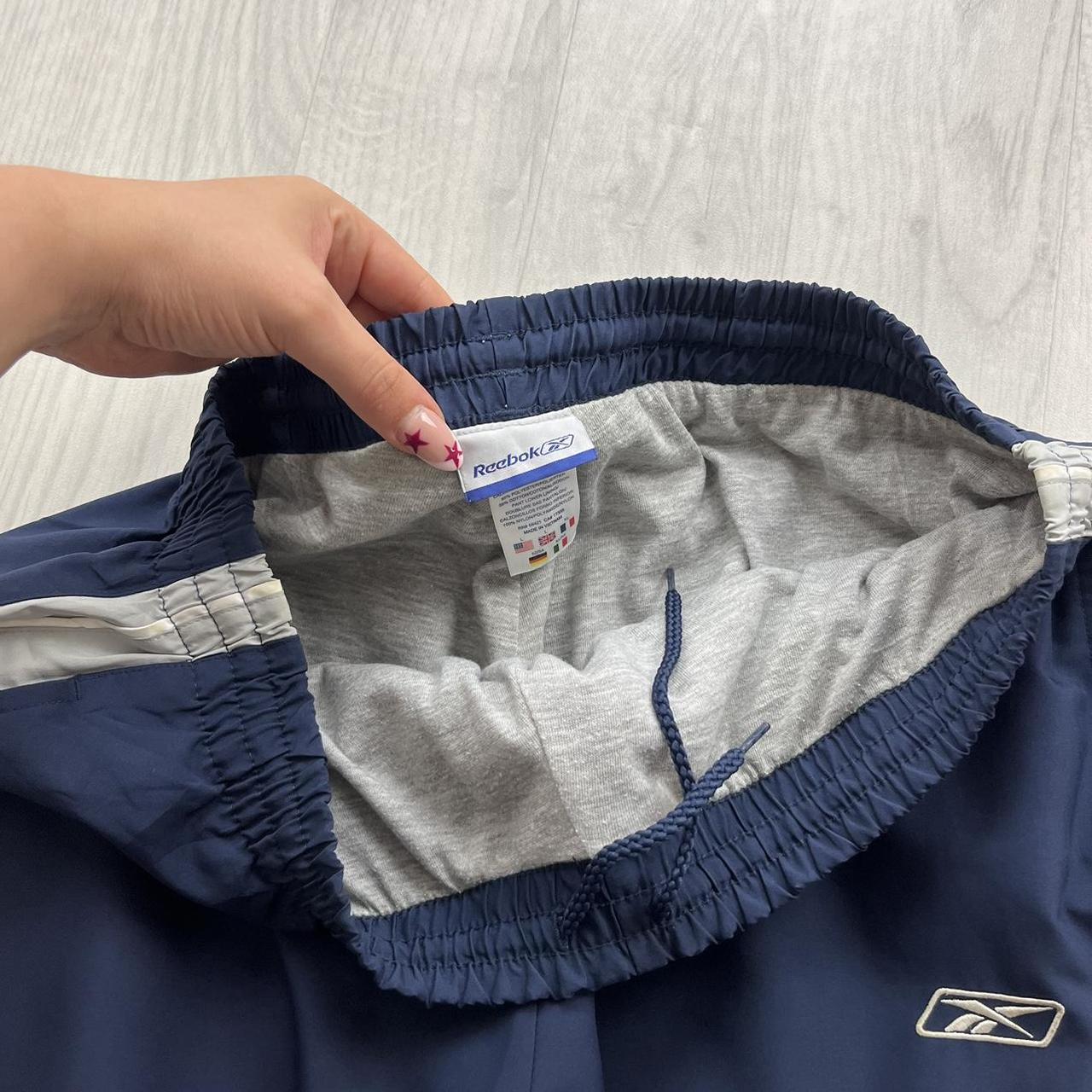 VINTAGE Y2K REEBOK SIDE STRIPE BAGGY TRACKSUIT BOTTOMS NAVY