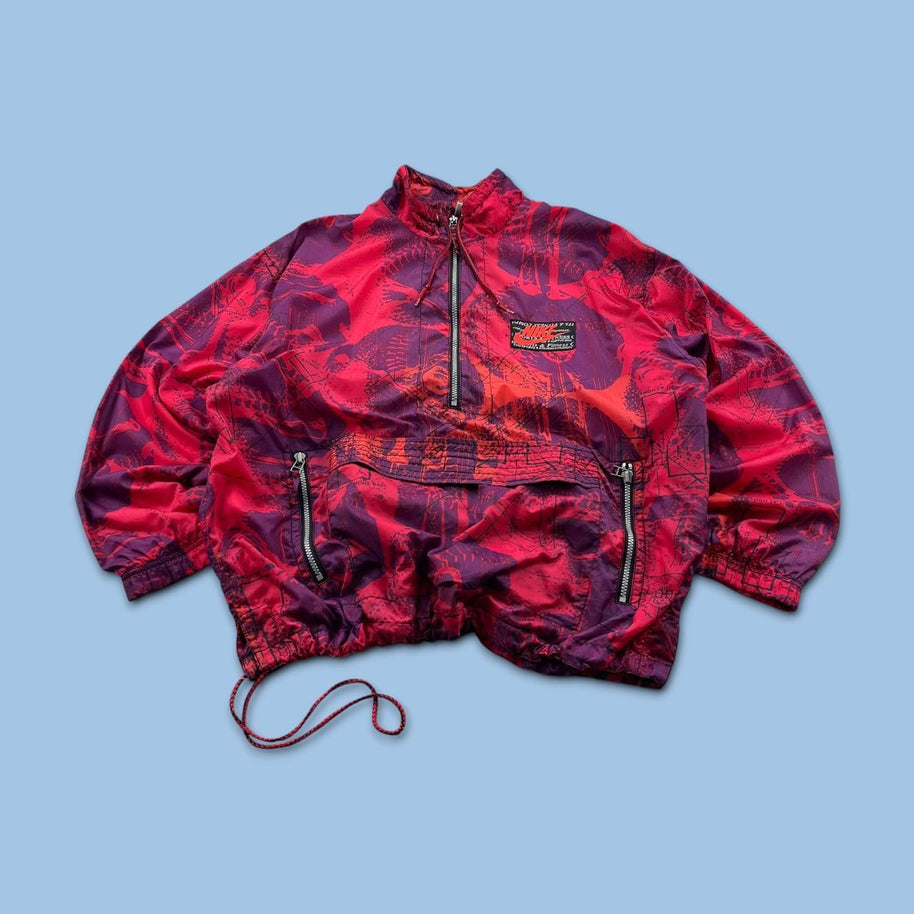 VINTAGE RARE 90s NIKE QUARTER ZIP GRAPHIC WINDBREAKER JACKET RED / PURPLE