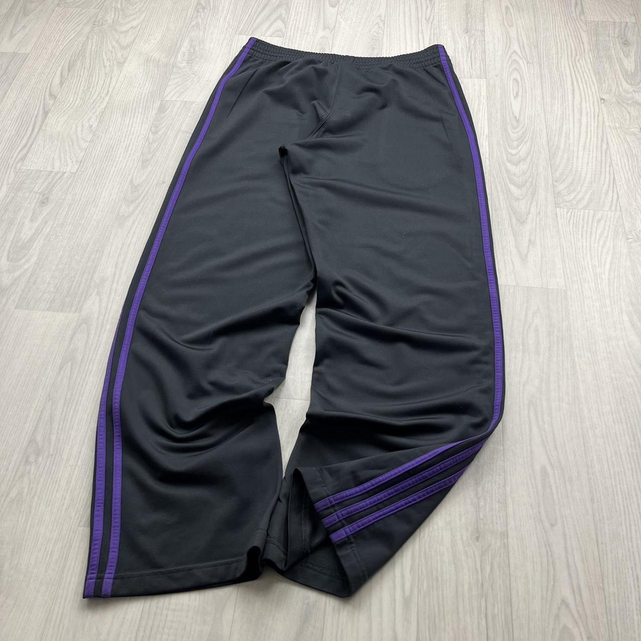 VINTAGE Y2K ADIDAS SIDE STRIPE BAGGY TRACKSUIT BOTTOMS GREY PURPLE (L)