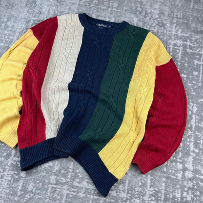 VINTAGE 90s NAUTICA STRIPED CHUNKY ESSENTIAL KNITTED JUMPER MULTI
