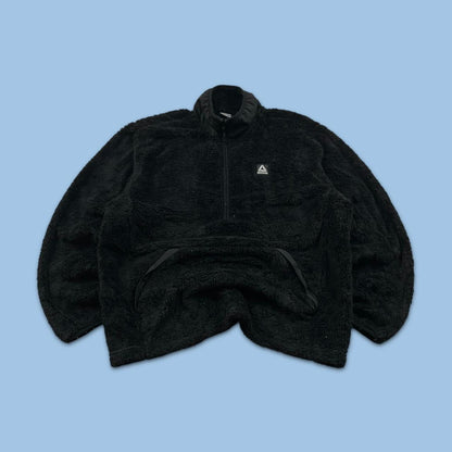 VINTAGE Y2K REEBOK QUARTER ZIP SHERPA FLEECE SWEATSHIRT BLACK