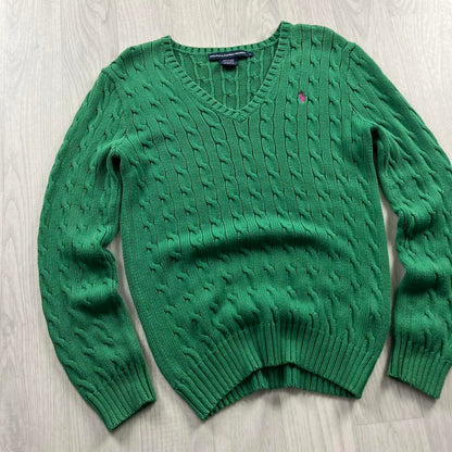 VINTAGE Y2K RALPH LAUREN SPORT CHUNKY CABLE KNITTED JUMPER GREEN