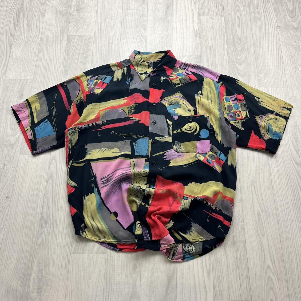 VINTAGE Y2K FUNKY PATTERN GRAPHIC SHORT SLEEVE BUTTON UP SHIRT MULTI