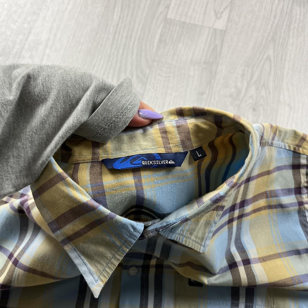 VINTAGE Y2K QUIKSILVER CHECKERED SHORT SLEEVE SHIRT BLUE YELLOW