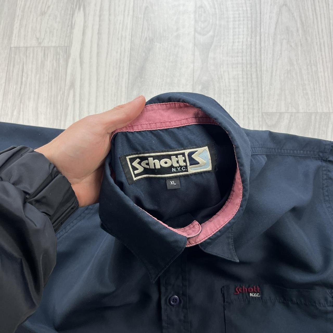 VINTAGE 00s SCHOTT PLAIN UTILITY SHORT SLEEVE BUTTON UP SHIRT NAVY