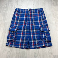 VINTAGE Y2K URBAN PIPELINE BAGGY CHECKERED PLAID CARGO SHORTS BLUE