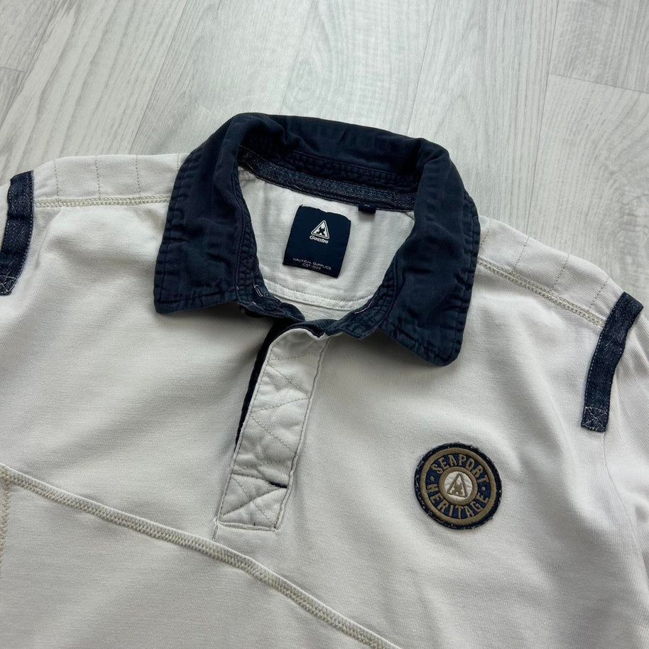 VINTAGE Y2K LONG SLEEVE RUGBY POLO SHIRT WHITE