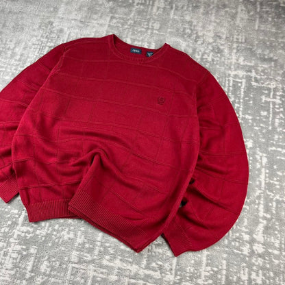 VINTAGE Y2K IZOD PLAID CHUNKY ESSENTIAL KNITTED JUMPER BURGUNDY RED