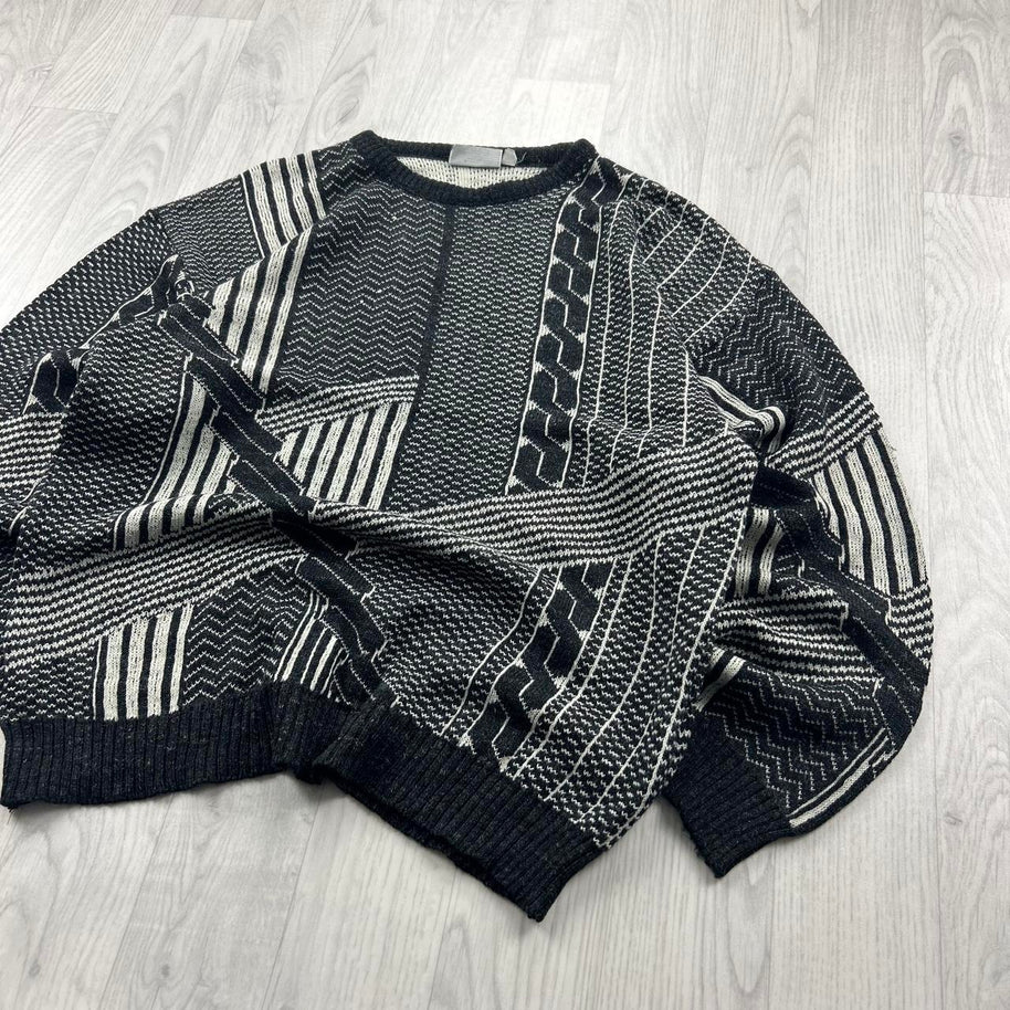 VINTAGE 90s NICO PATTERN KNITTED JUMPER GREY / CREAM
