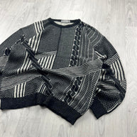VINTAGE 90s NICO PATTERN KNITTED JUMPER GREY / CREAM