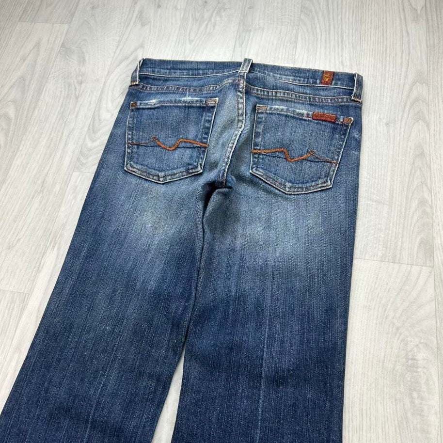 VINTAGE Y2K 7 FOR ALL MANKIND LOW RISE BOOTCUT FLARED JEANS NAVY BLUE