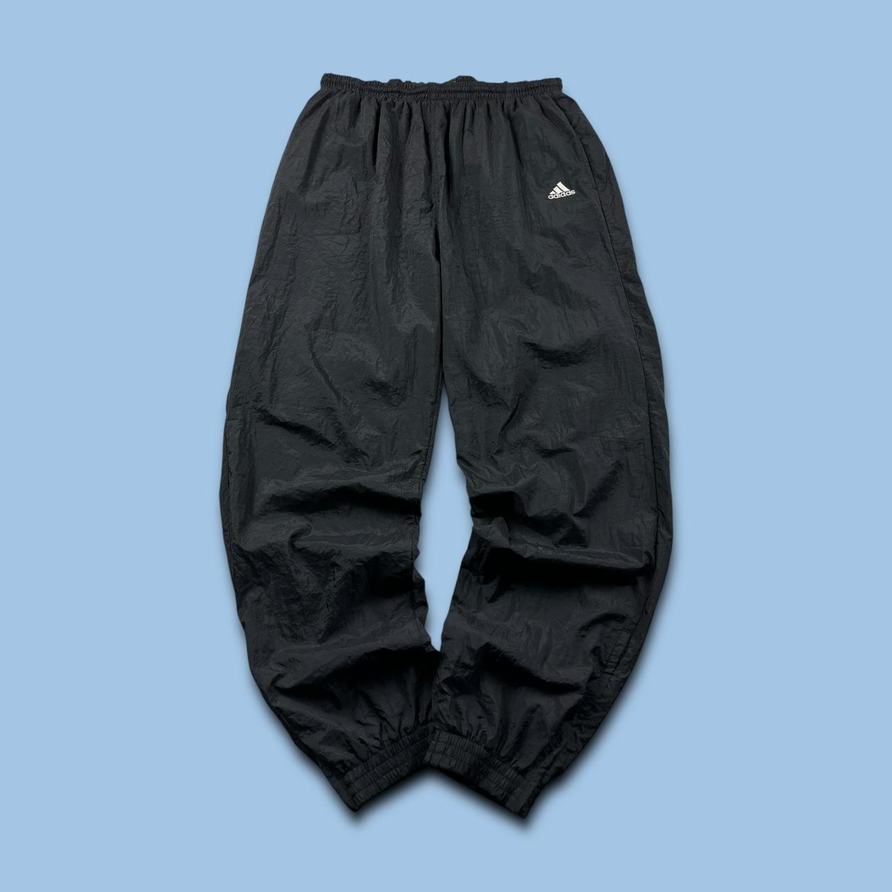 VINTAGE 90s ADIDAS BAGGY SHELL TRACKSUIT BOTTOMS BLACK