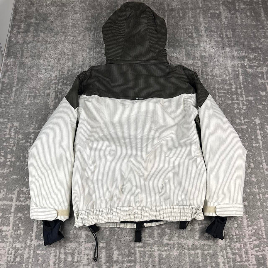 VINTAGE Y2K BILLABONG PIN STRIPE FUR HOOD KI JACKET BROWN / WHITE