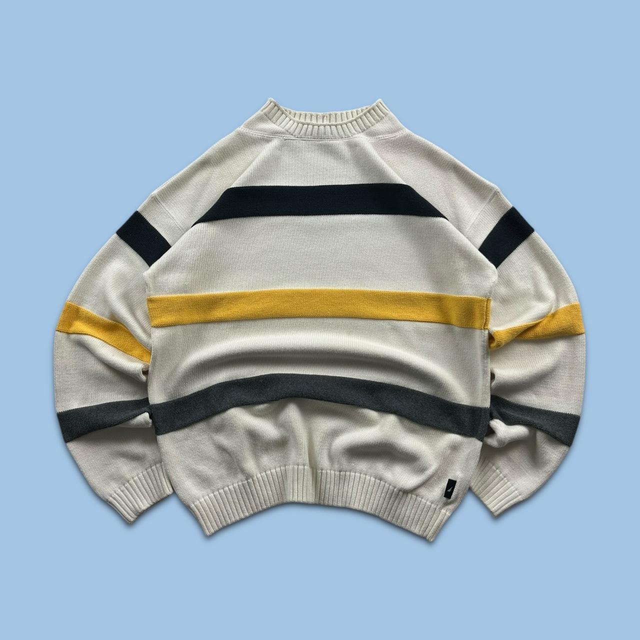 VINTAGE Y2K NAUTICA CHUNKY STRIPED KNITTED JUMPER CREAM