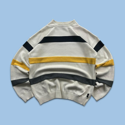 VINTAGE Y2K NAUTICA CHUNKY STRIPED KNITTED JUMPER CREAM
