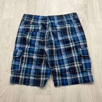 VINTAGE Y2K BAGGY CHECKERED PLAID SHORTS NAVY BLUE