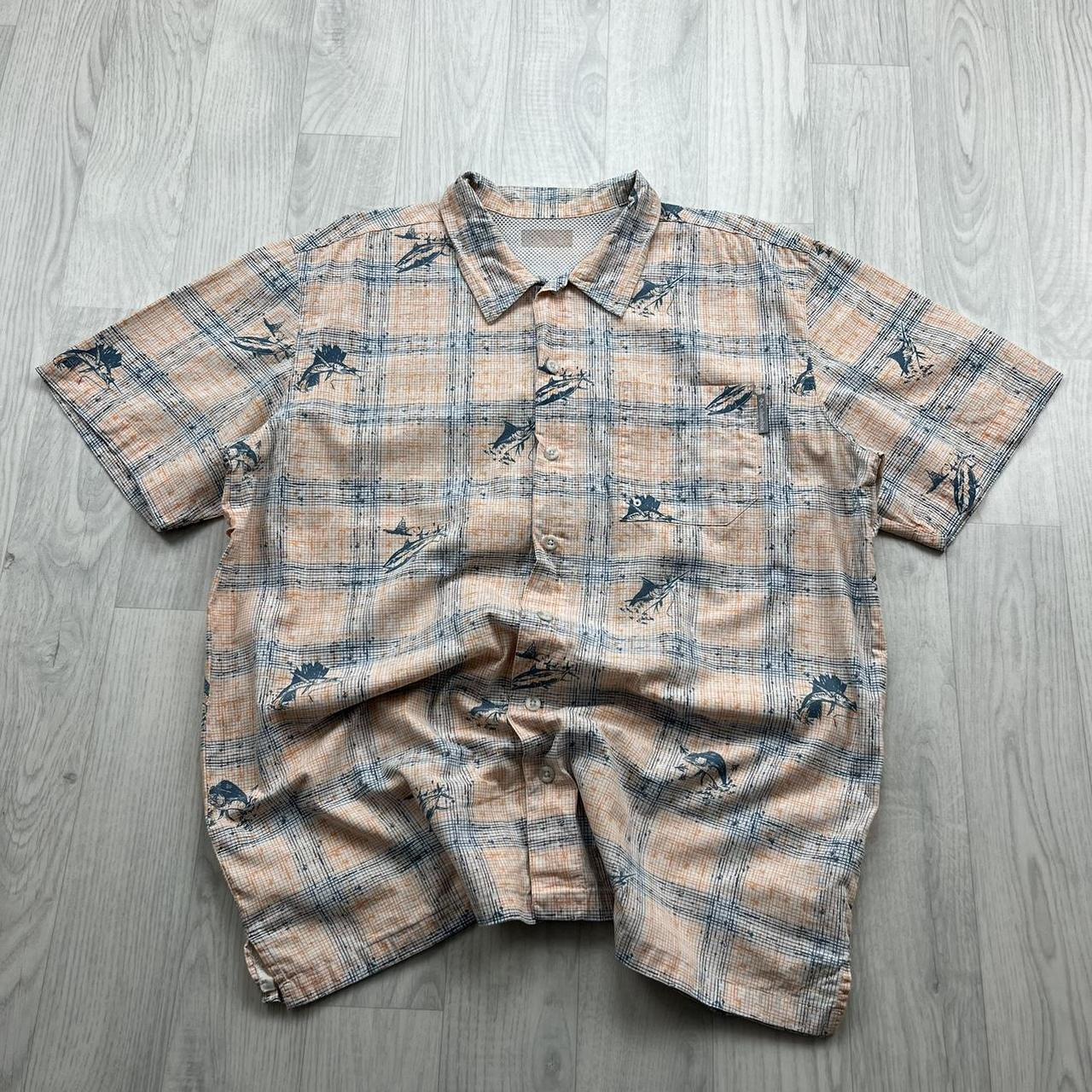 VINTAGE Y2K COLUMBIA GRAPHIC BUTTON UP SHORT SLEEVE SHIRT ORANGE