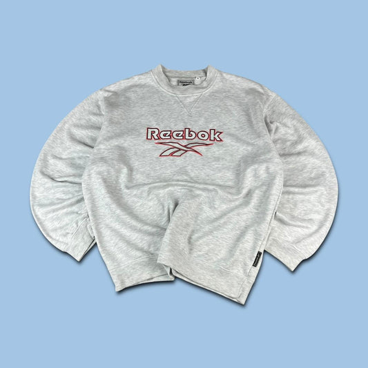 VINTAGE 90s REEBOK SPELL OUT BOXY SWEATSHIRT GREY