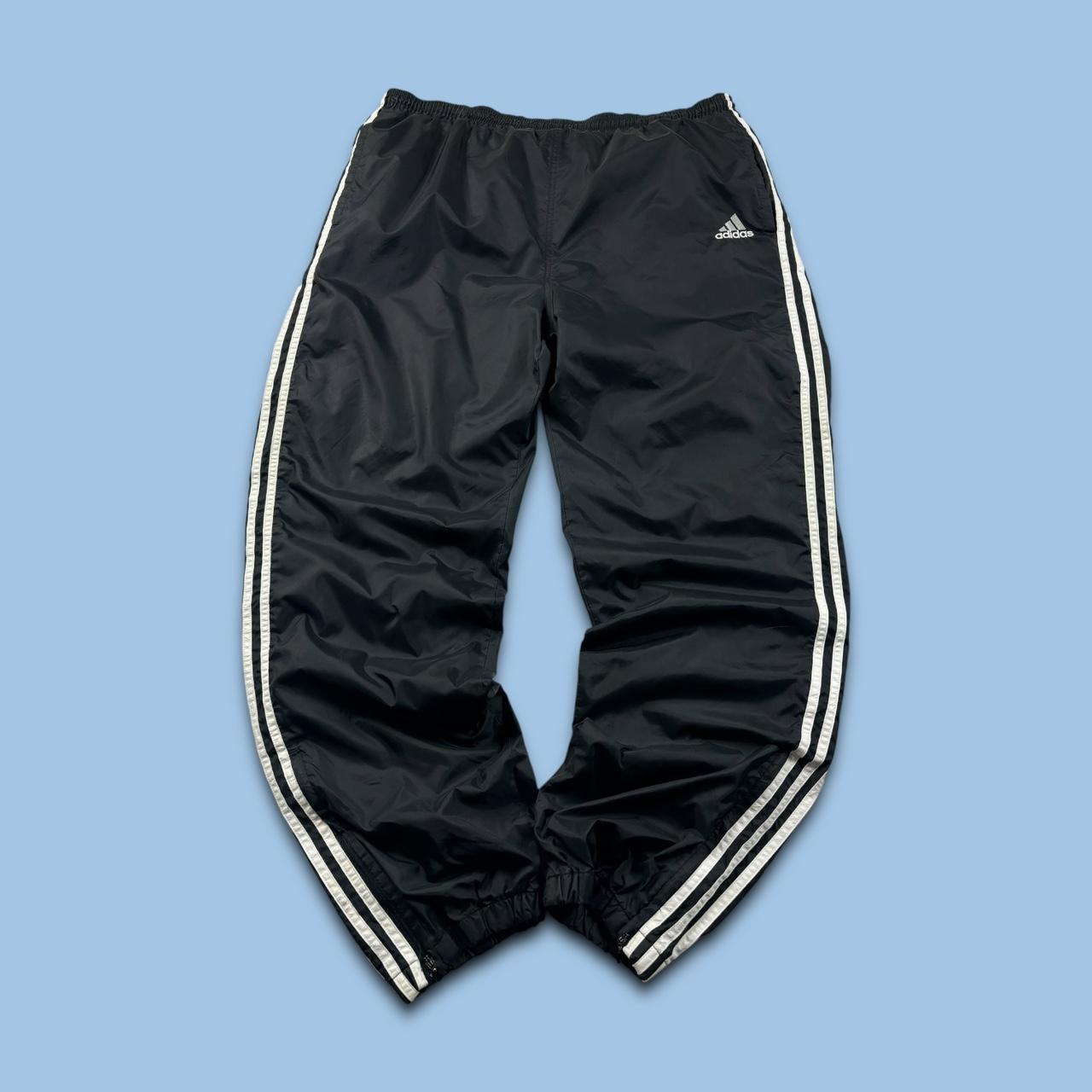 VINTAGE 90s ADIDAS BAGGY SHELL TRACKSUIT BOTTOMS BLACK